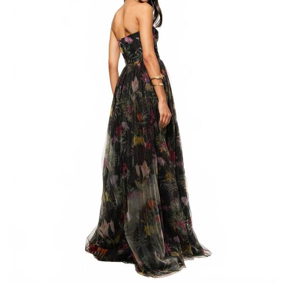 NEW AFEW RAHUL MISHRA plantopia gown in black multi - Picture 2 of 2